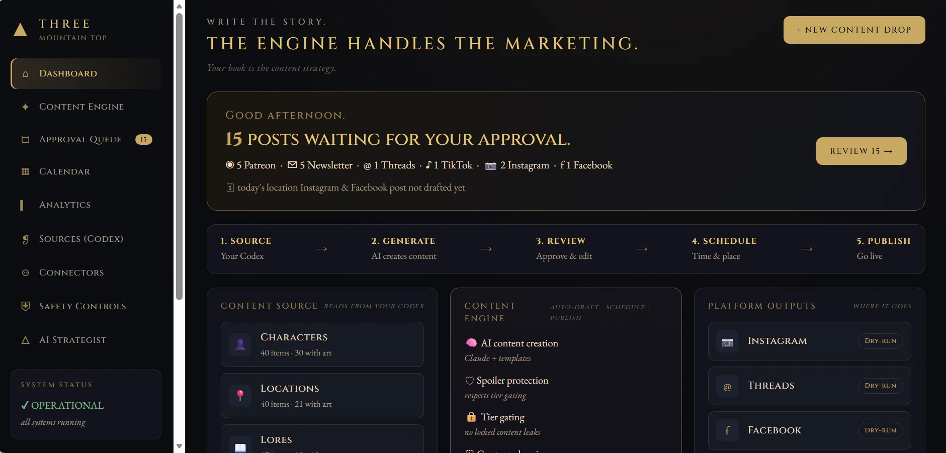 AI Content Engine production dashboard
