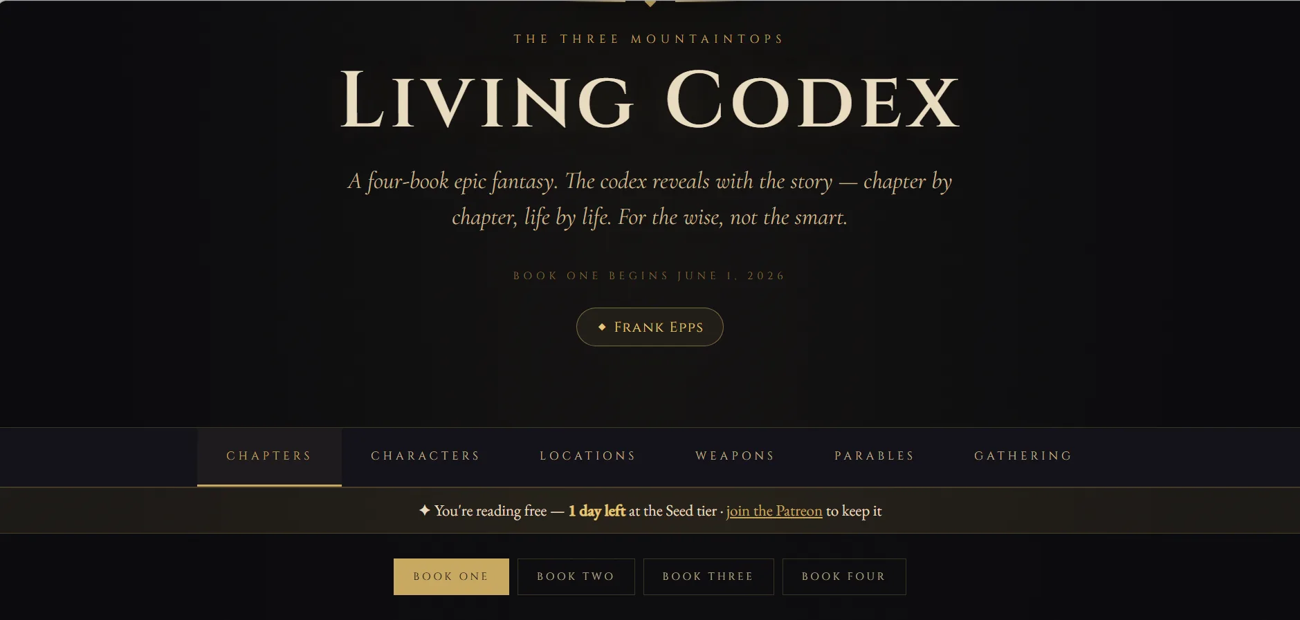 Three Mountaintops membership and lore interface